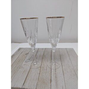 Set Of 2 Cristal D'Arques Cassandra Gold Champagne Goblet Crystal Glasses 8 1/2"